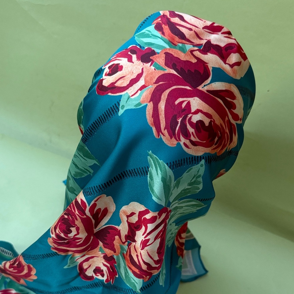 New Multicolored Floral Silky Scarf - Picture 3 of 7